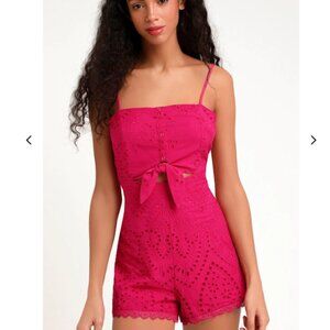 Lulus Eyelet Romper Womens XL Rose Pink Spring Tie Front Feminine Summer Fit